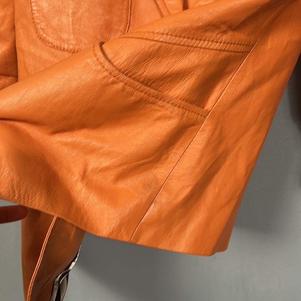 Aodier Orange Leather Women's Jacket size 40 XS to S - Picture 9 of 16
